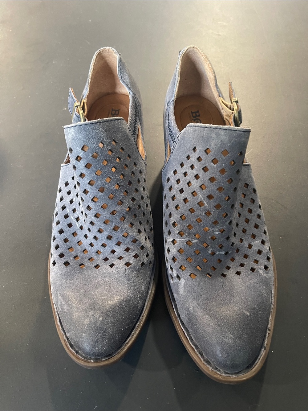 Born Navy Perforated Suede Ankle Booties